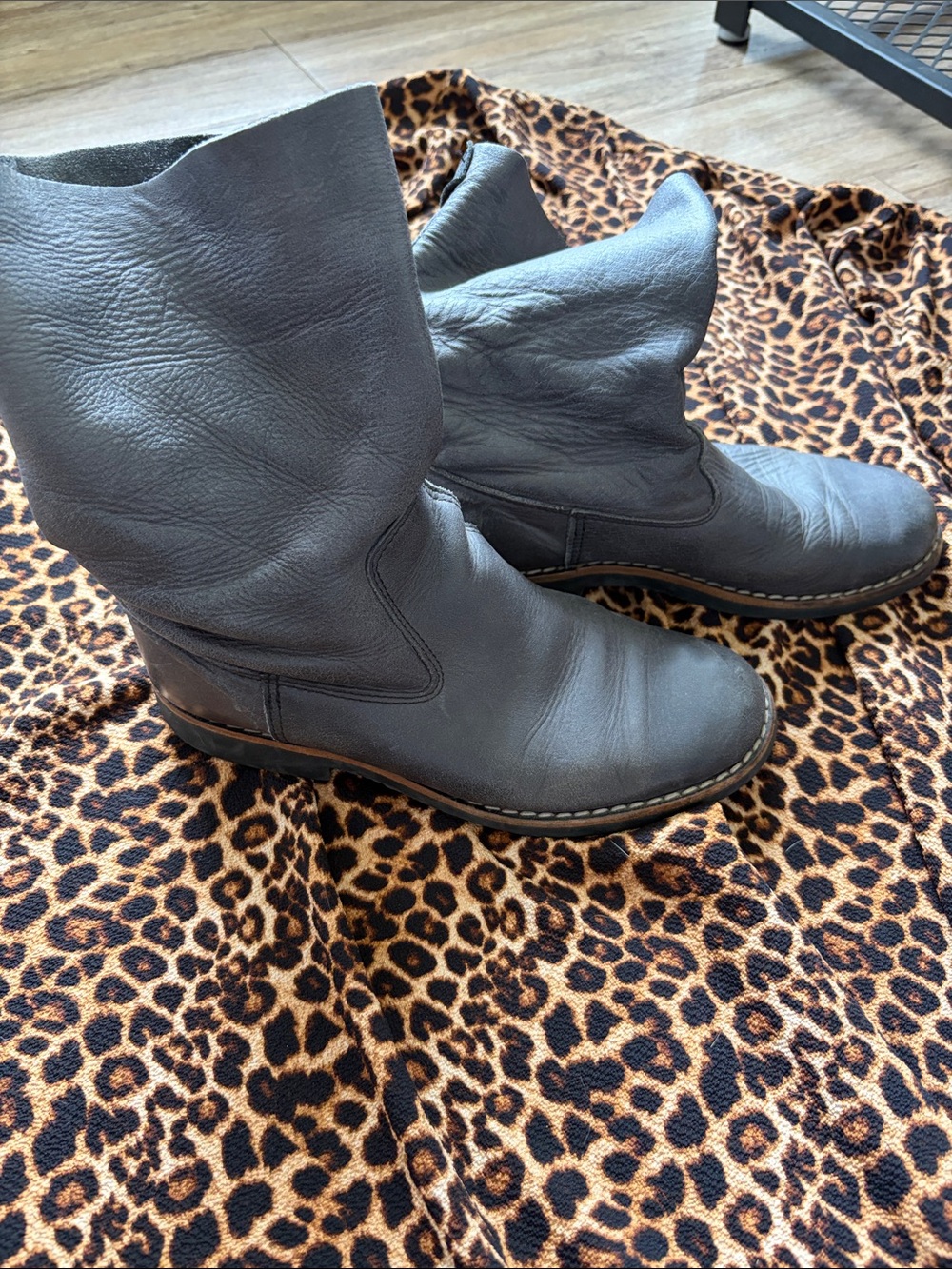 Roots Gray Leather Mid-Calf Heeled Boots